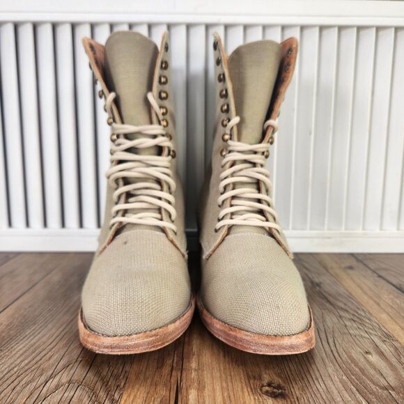 VINTAGE Colin Stuart Womens Size 8 Beige Lace Up Boho Combat Canvas Boots Chile - Picture 2 of 14